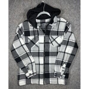 Brooklyn Cloth MFG Plaid Hooded Flannel Jacket XL Black White Zip Up
